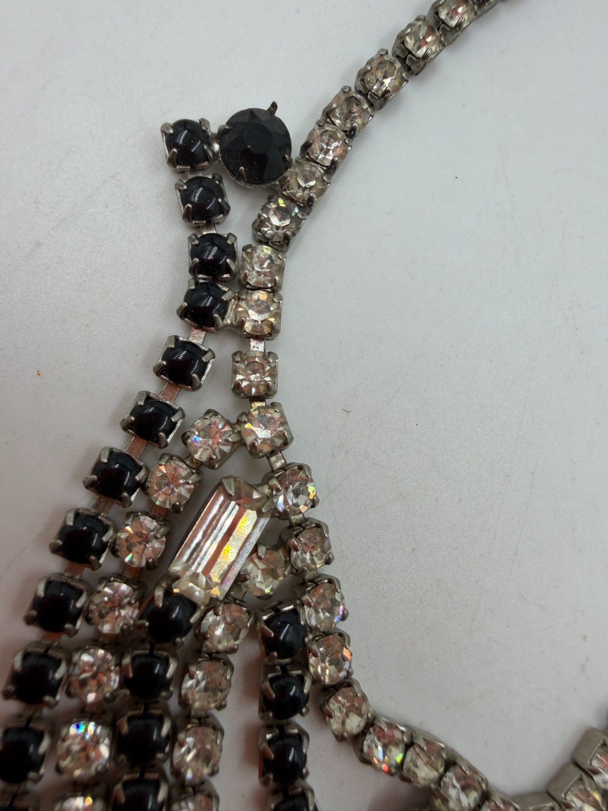 Vintage Necklace Rhinestone Black Swag Festoon MCM Era PJ 16 inches
