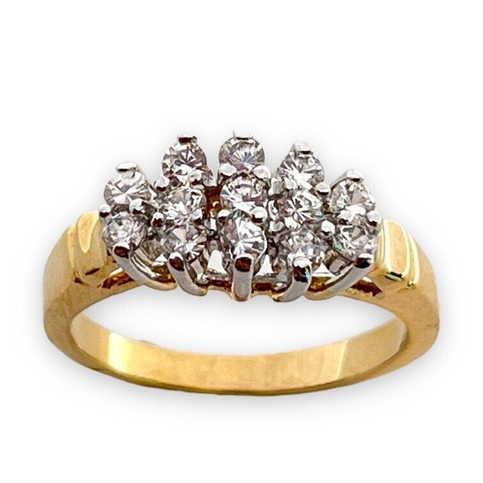 Vintage 1970s Ring Size 5 CZ Cluster Prong Set Gold Plated Cocktail – 14H