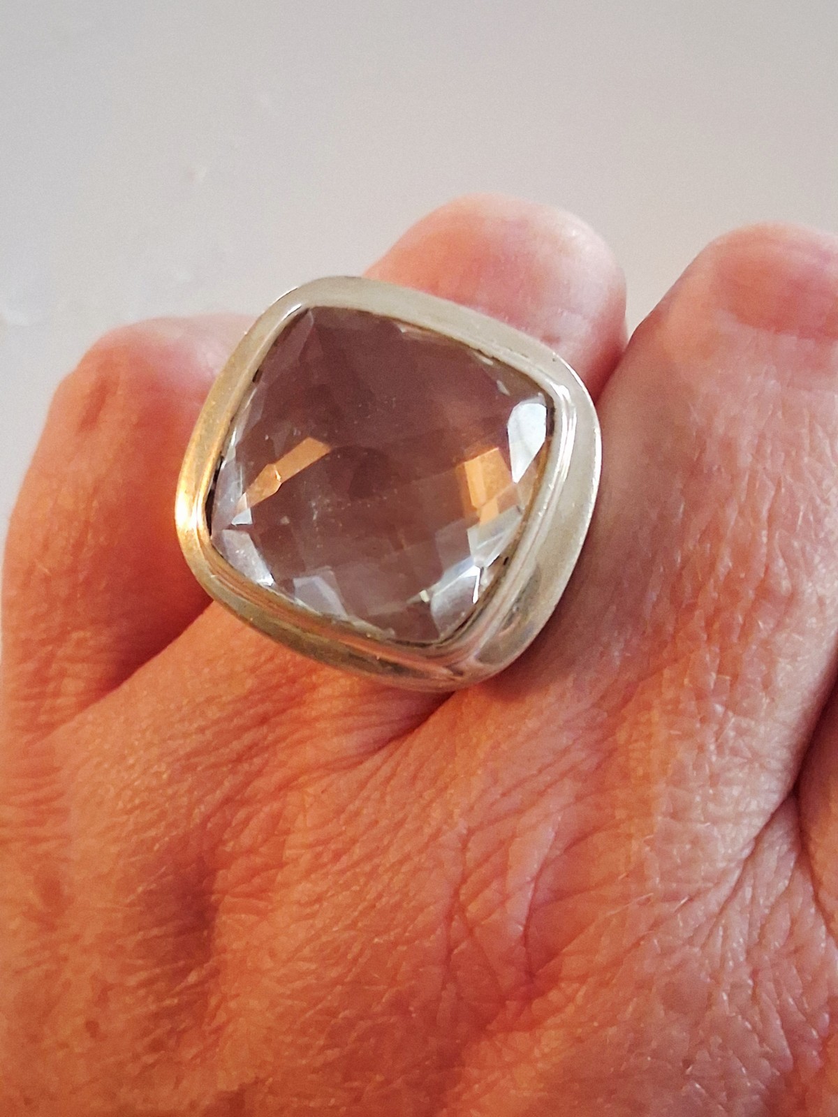 Huge Vintage Rock Crystal Clear Quartz Statement Ring Size 7.5 Sterling Silver