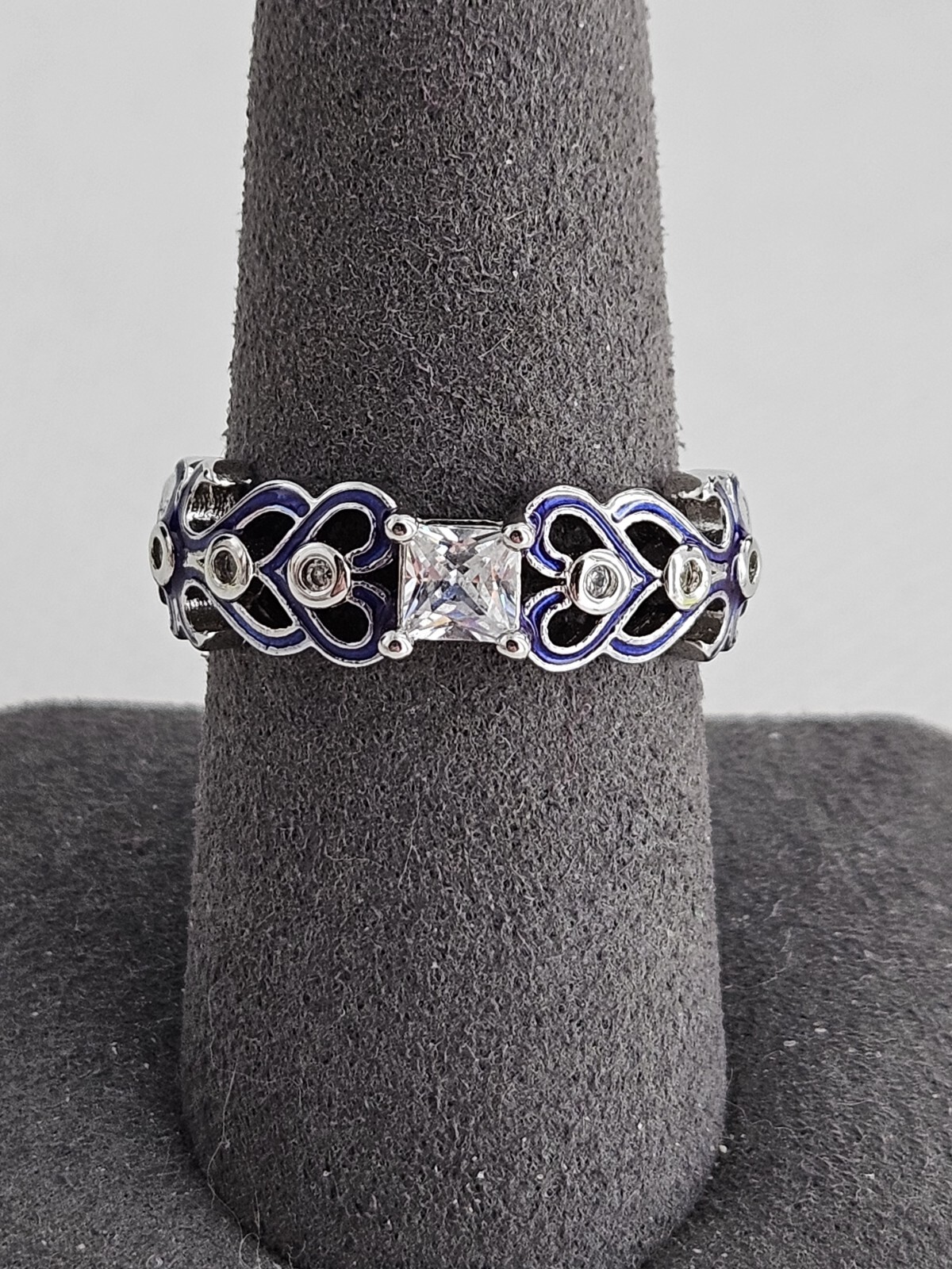 Estate Sterling Purple Enamel Rhinestone Ring And Sterling Blue Rhinestone Ring