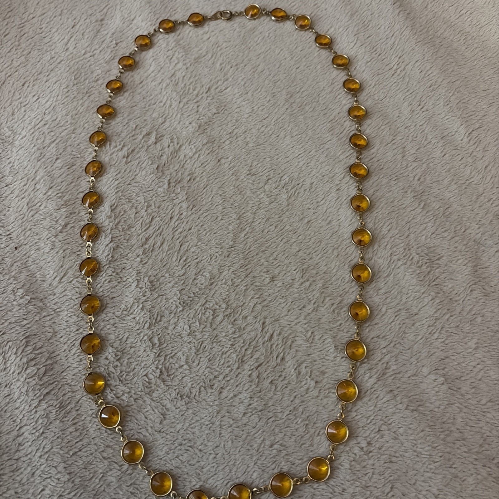 Bezel Set Amber Honey Crystal Gold Tone Necklace