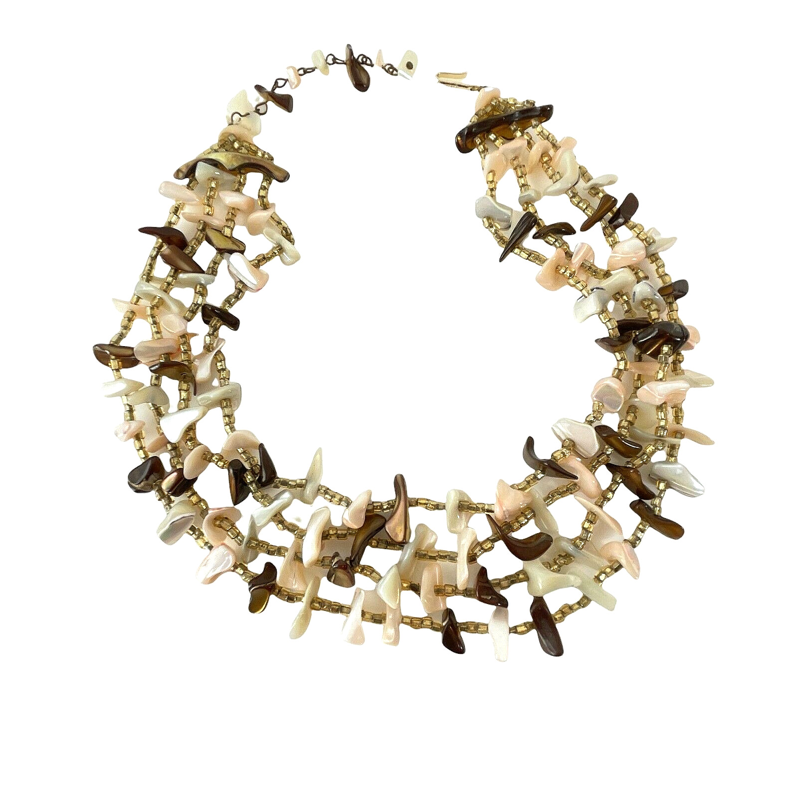 Vintage MOP Multi-Strand Mother of Pearl Necklace – Pink White Brown Lip Shell