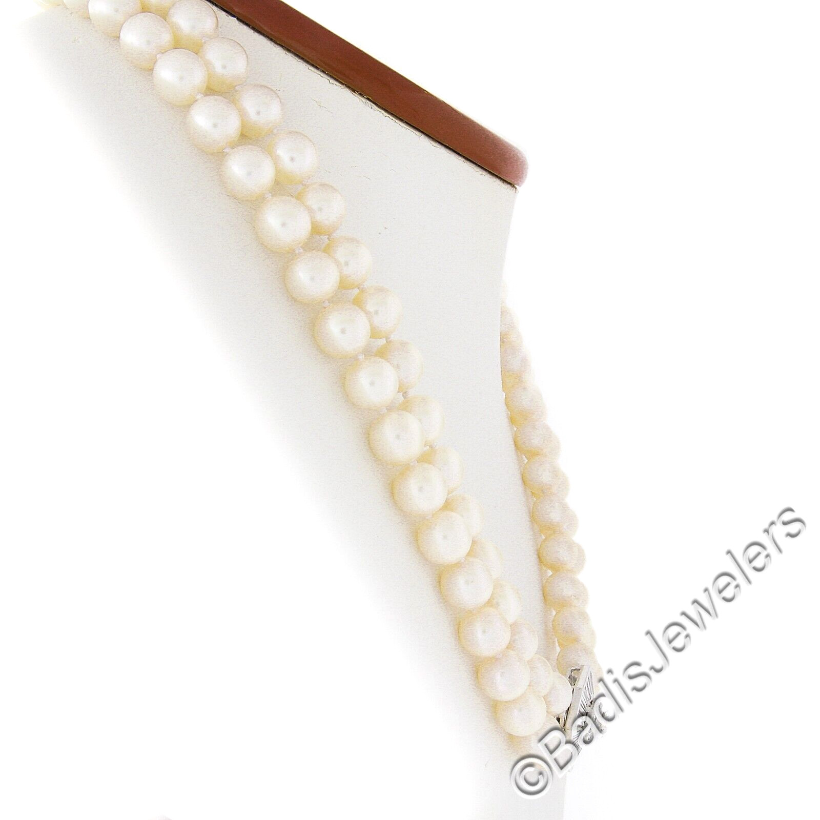 18k White Gold Dual Strand 8-8.5mm Pearl Necklace w/ GIA 3.68ctw Diamond Clasp