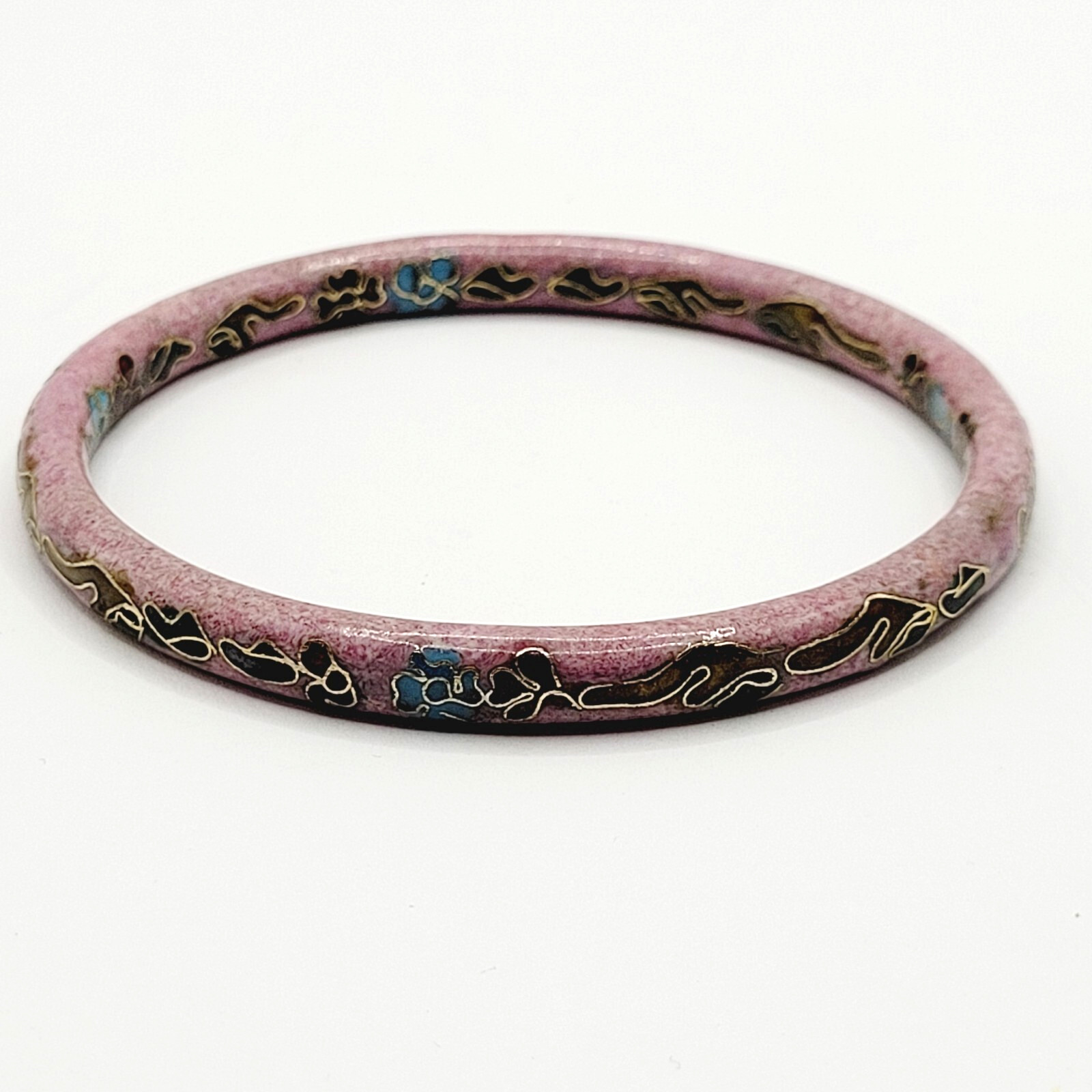 Cloisonné Asian Inspired Rose Mauve Color Floral Hand Painted Bangle Bracelet