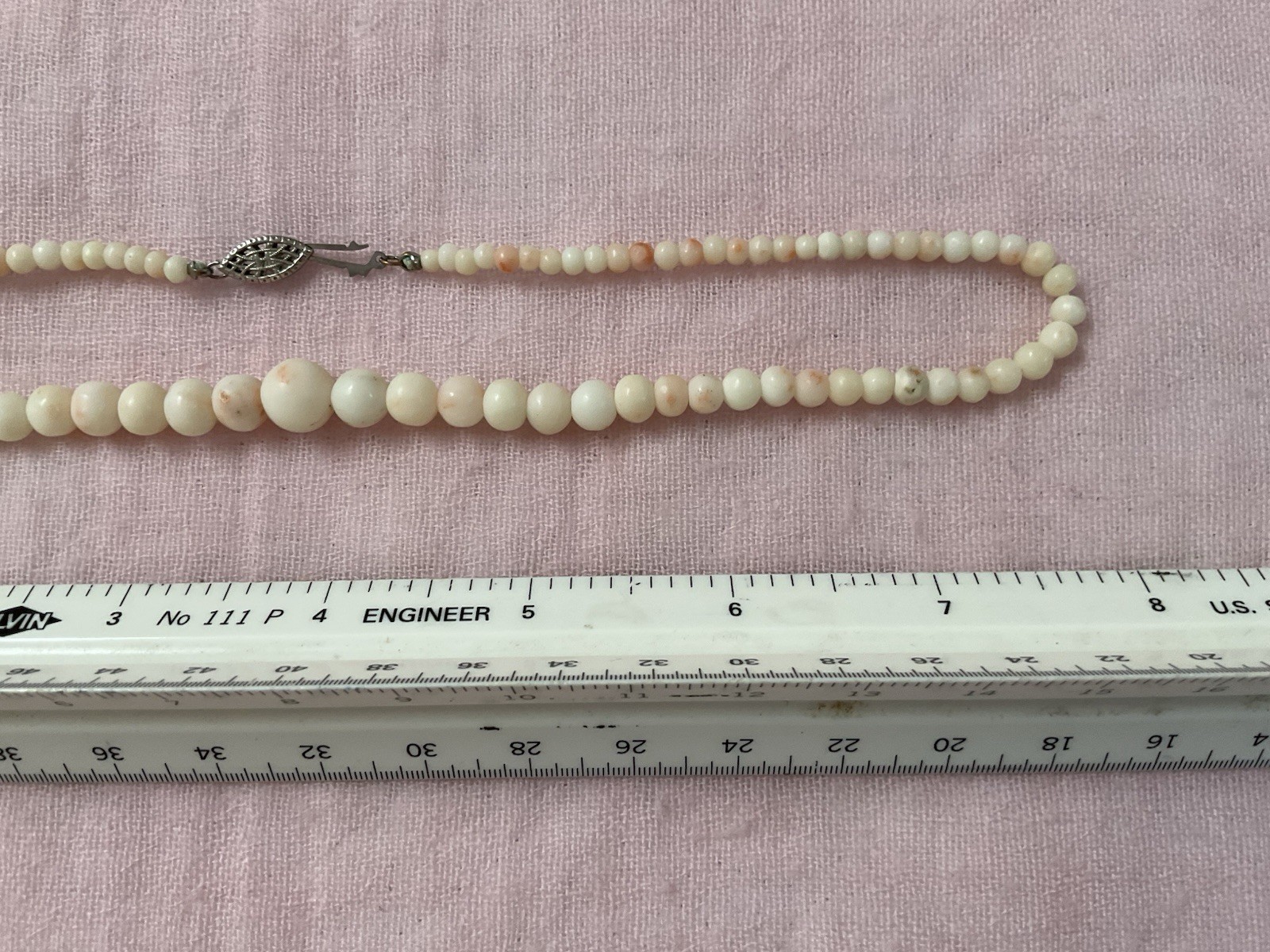 Antique Vintage Angel Skin Coral Necklace Graduated 16 Inches Genuine