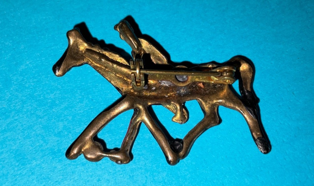 Vintage Mid Century Enamel Polo Player Rider on Horse Equestrian Pin