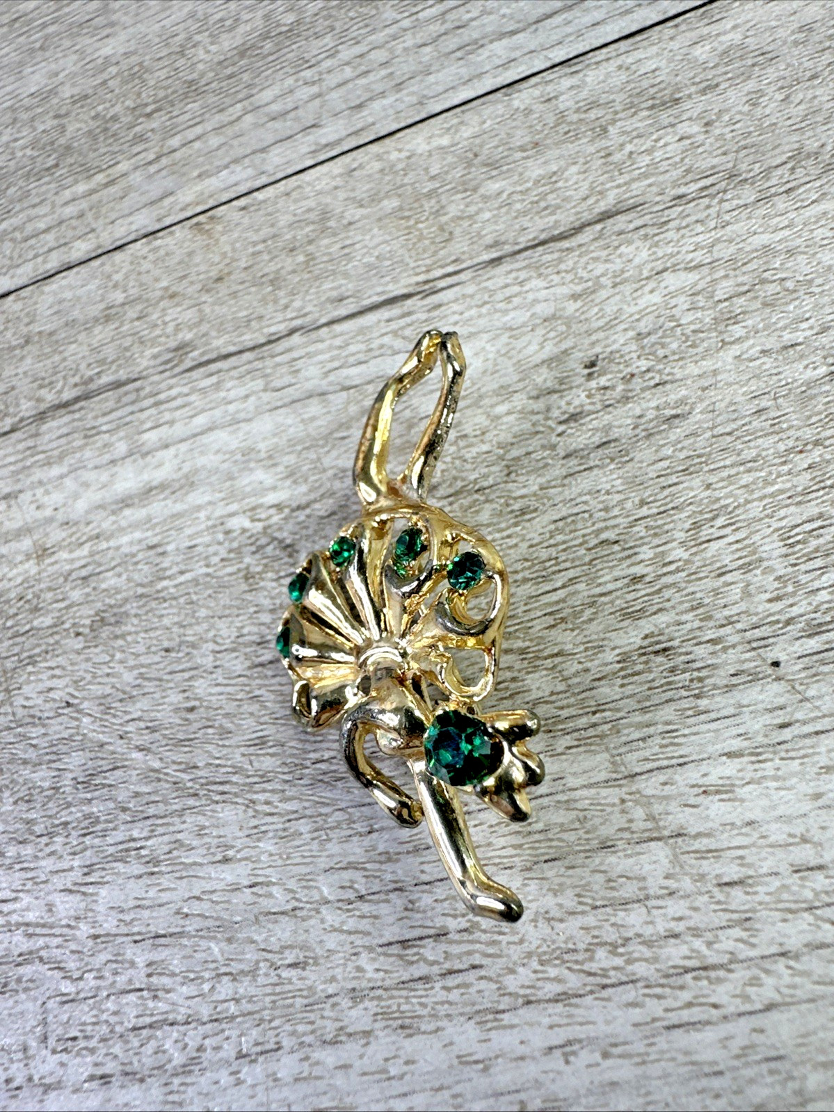 Unbranded Ballerina Brooch Gold Tone Dark Green Rhinestones