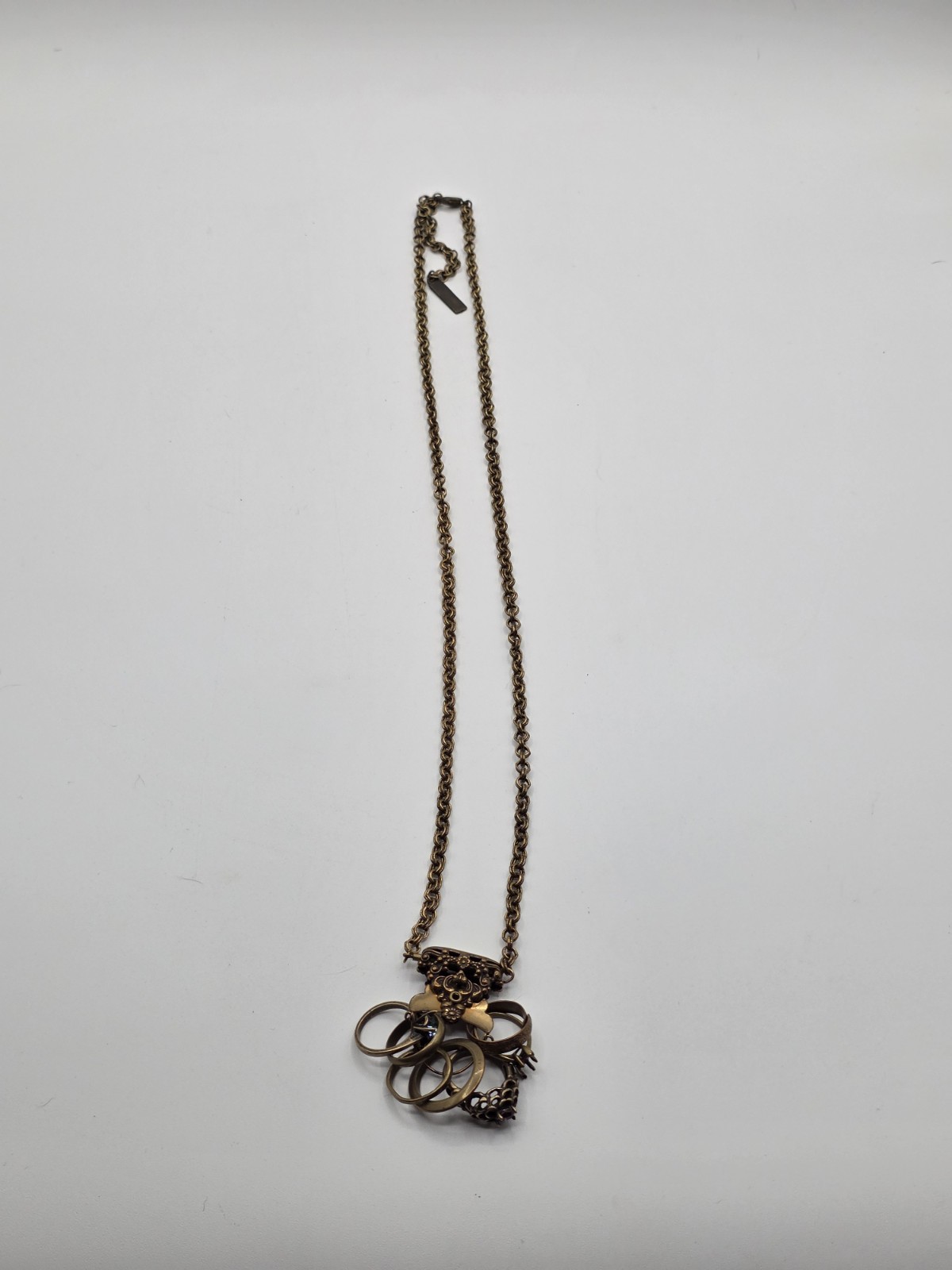 Vintage Jan Michaels Antiqued Brass Double Rolo Link Ring Necklace