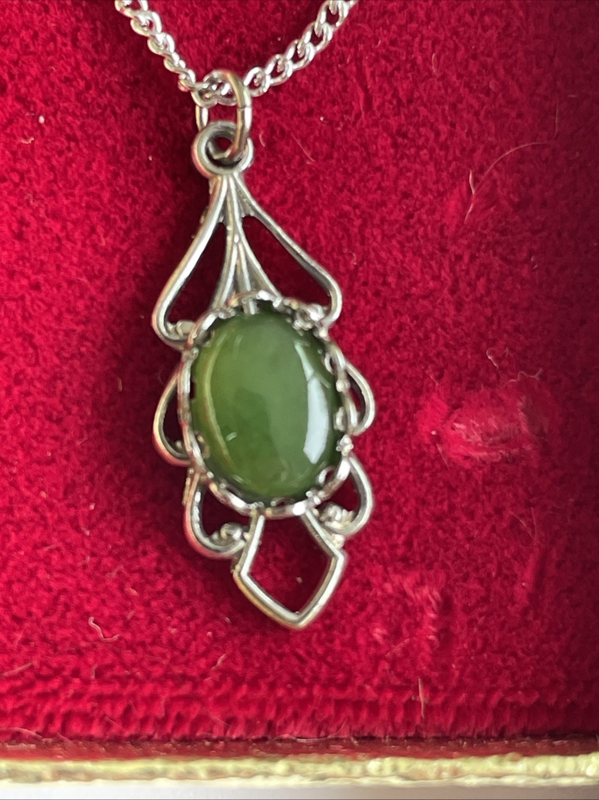Vintage In Box Genuine Jade Pendant Necklace