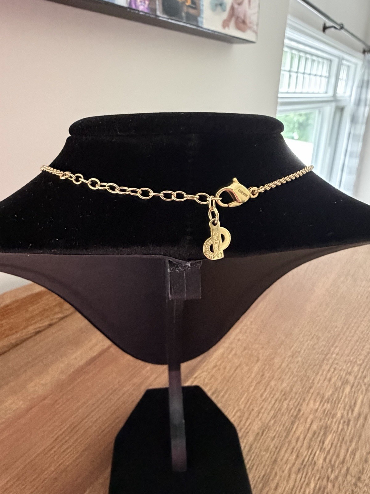 Vintage Christian Dior Triple Gold Plated Faux Pearl Pendant Necklace