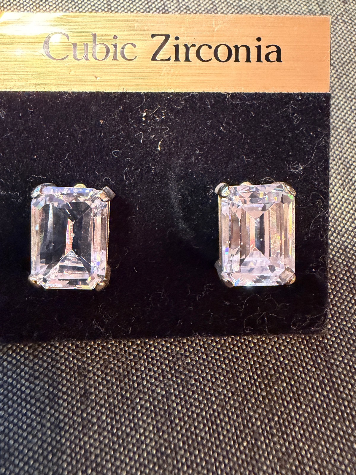 Gold Tone Baguette Cubic Zirconia Stud Earrings Gold Plated Ear Wire NOI