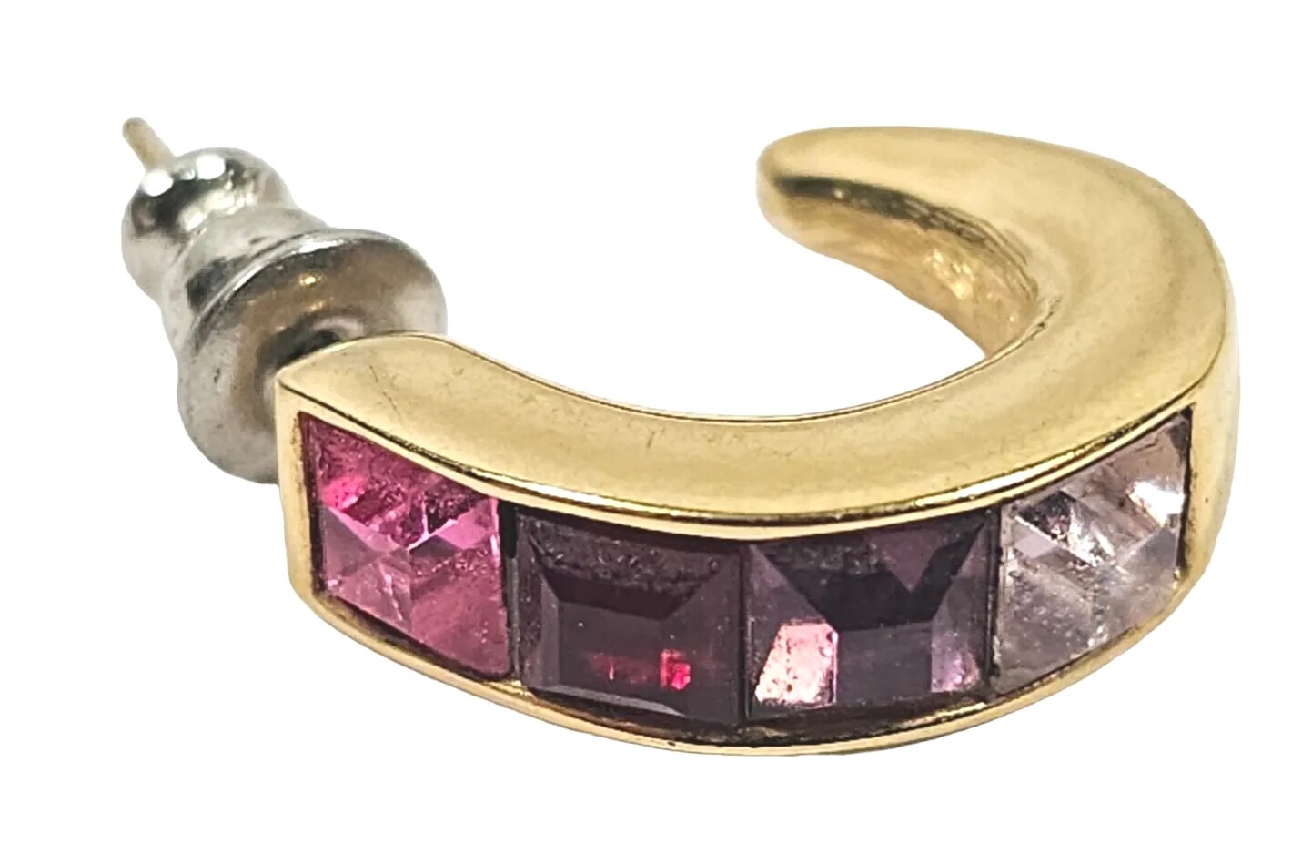 Vintage Signed Givenchy Pink Red & Purple Rhinestone Hoop Earrings