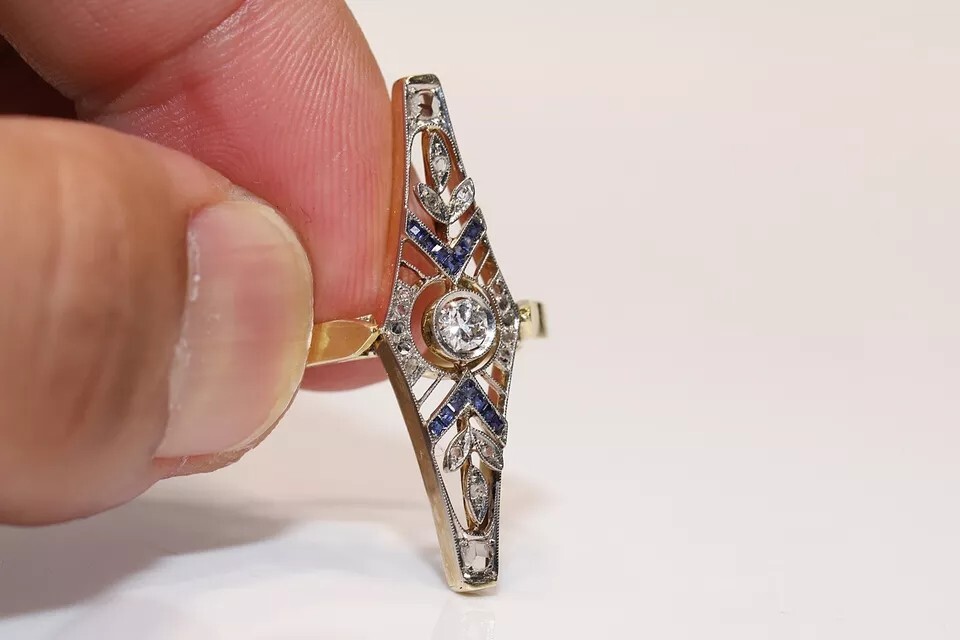 Antique Circa 1920s Art Deco 14k Gold Finish Lab Created Diamond Navette Ring