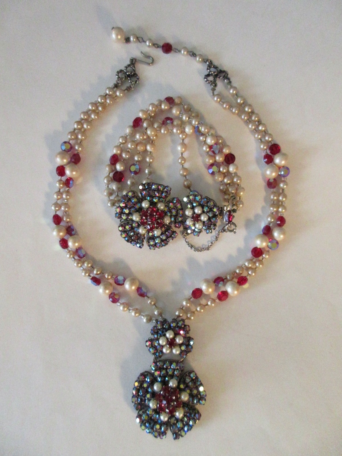 vintage signed ORIGINAL BY ROBERT rhinestone pearl necklace and bracelet set