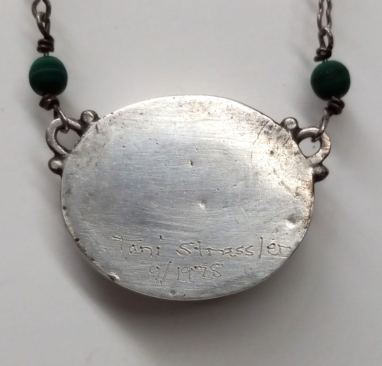 SIGNED TONI STRASSLER CLOISENNE PENDANT NECKLACE BUTTERFLY 9/1978