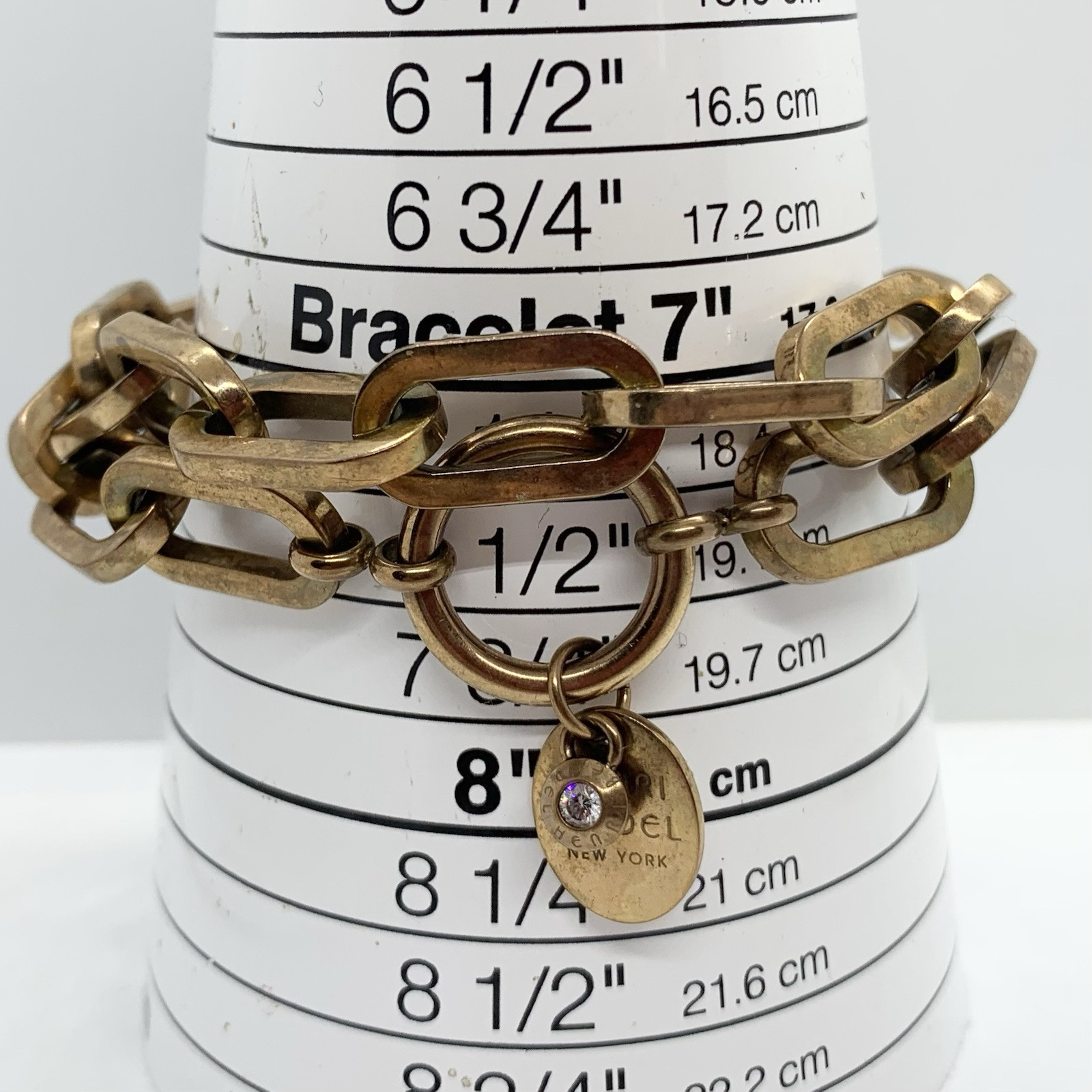 VTG HENRI BENDEL DESIGNER COPPERTONE BIG CHAIN LINK CHARM BRACELET 7.25” SIGNED