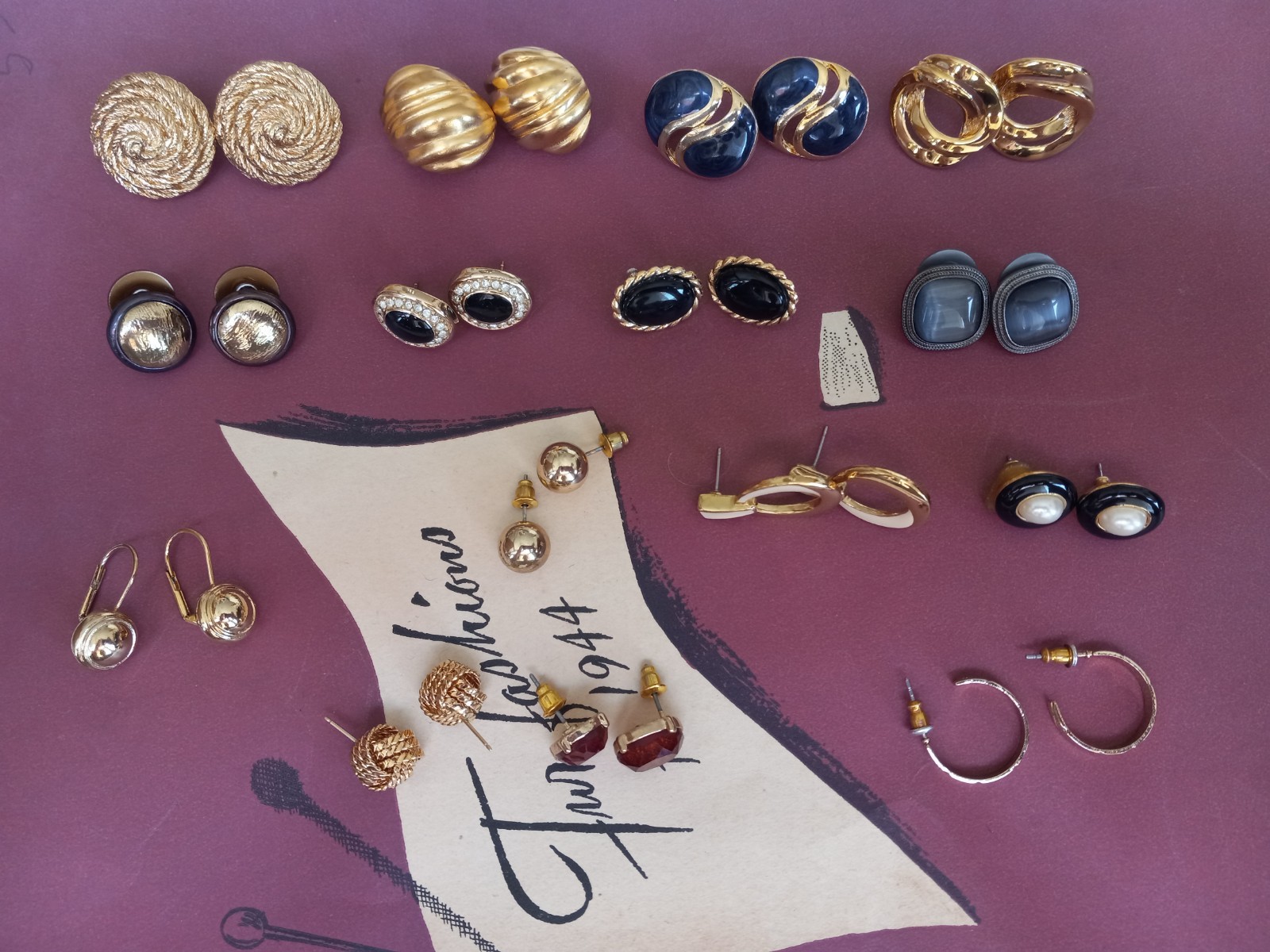 15 Pair of Vintage Pierced Earrings Monet , Trifari , Revere Gold Tone Fashion