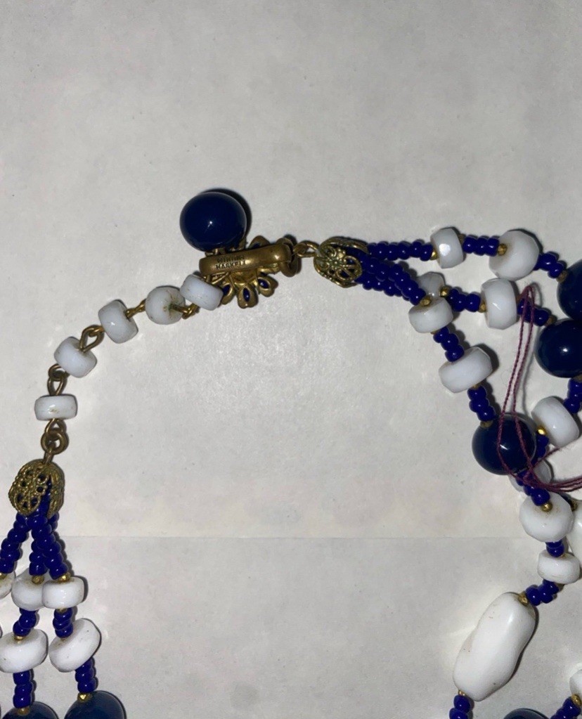 Vintage Miriam Haskell beaded necklace and clip on earrings set