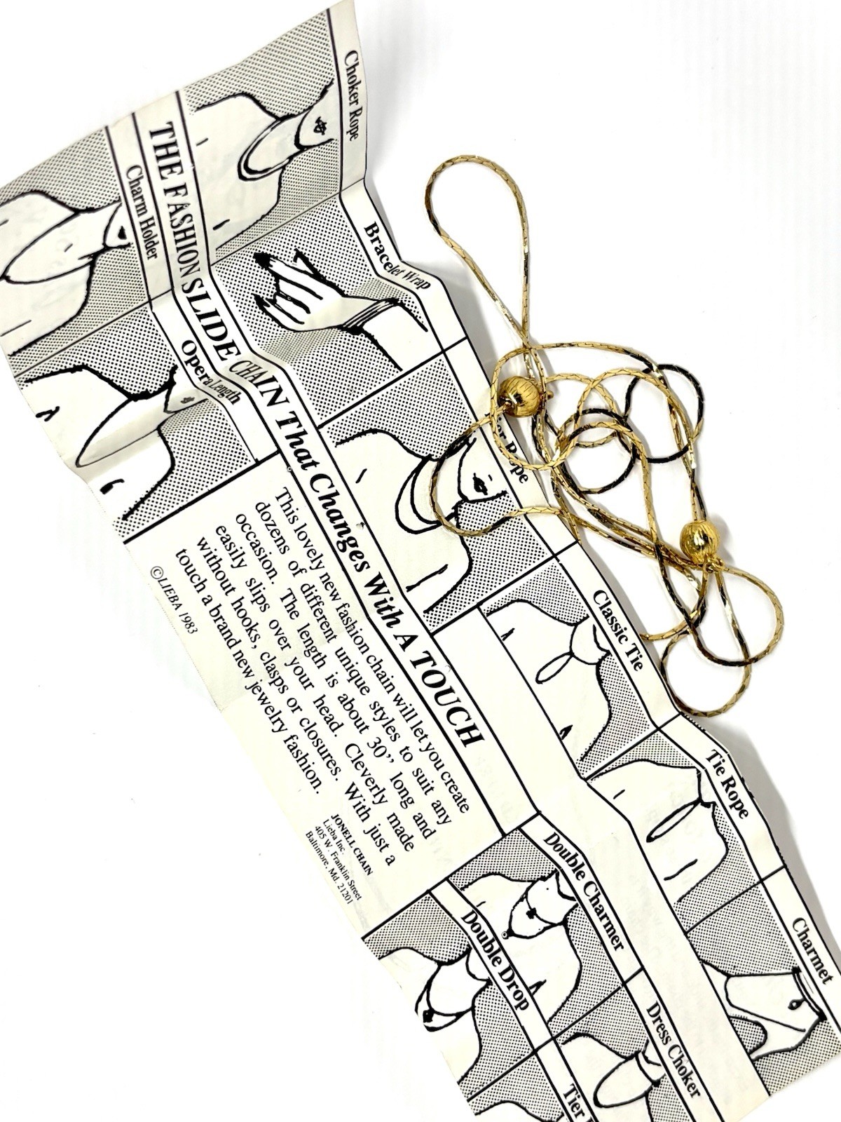 Vintage Gold Tone Sliding Chains Adjustable Style 30” New Old Stock with Manual