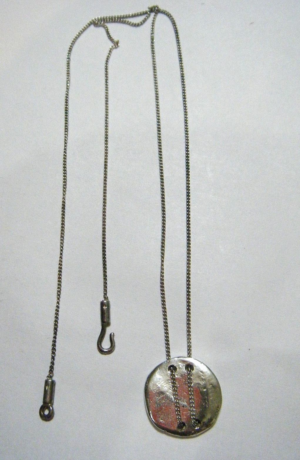 Kit Heath KH Vintage 80s Modernist Necklace Sterling Silver Chain Threaded Coin