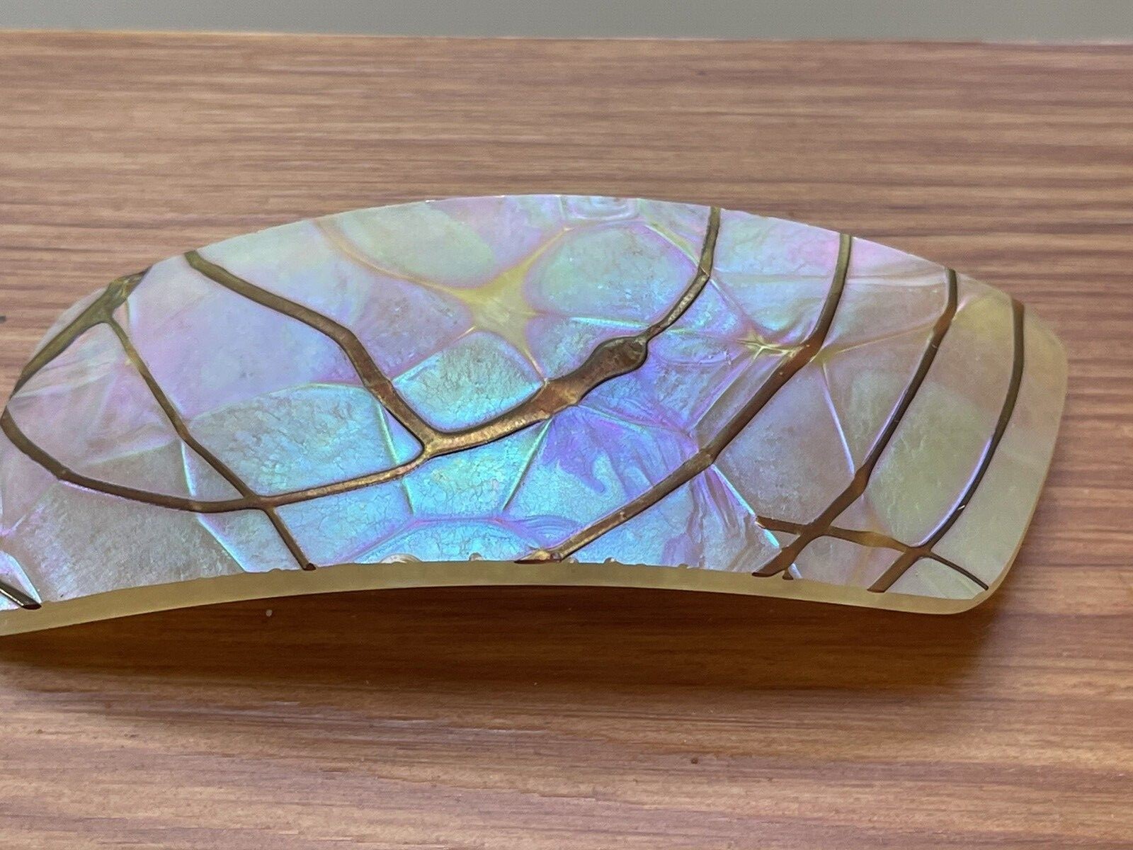 Rare Bohemian artisian glass sculptural loetz style iridescent glass Brooch