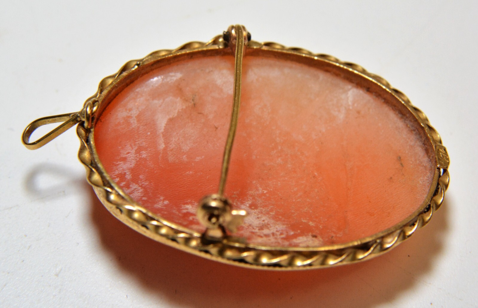 Antique solid 18k yellow gold Natural shell hand carved cameo 37x30mm 8.4g