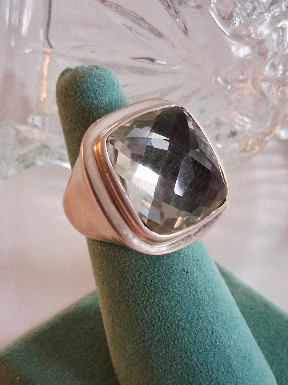 Huge Vintage Rock Crystal Clear Quartz Statement Ring Size 7.5 Sterling Silver