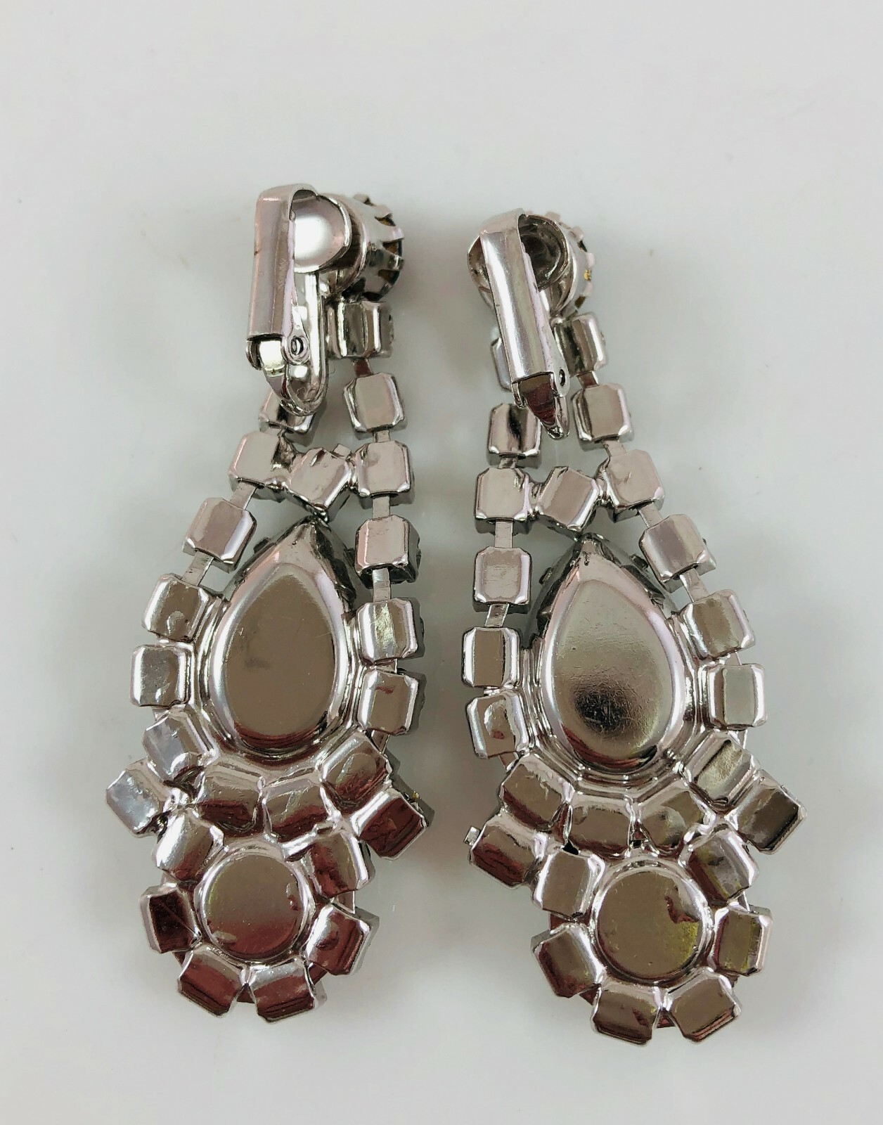 Vintage Sparkly Runway Long Dangle Rhinestone&Dark Green Glass Earrings WOW!