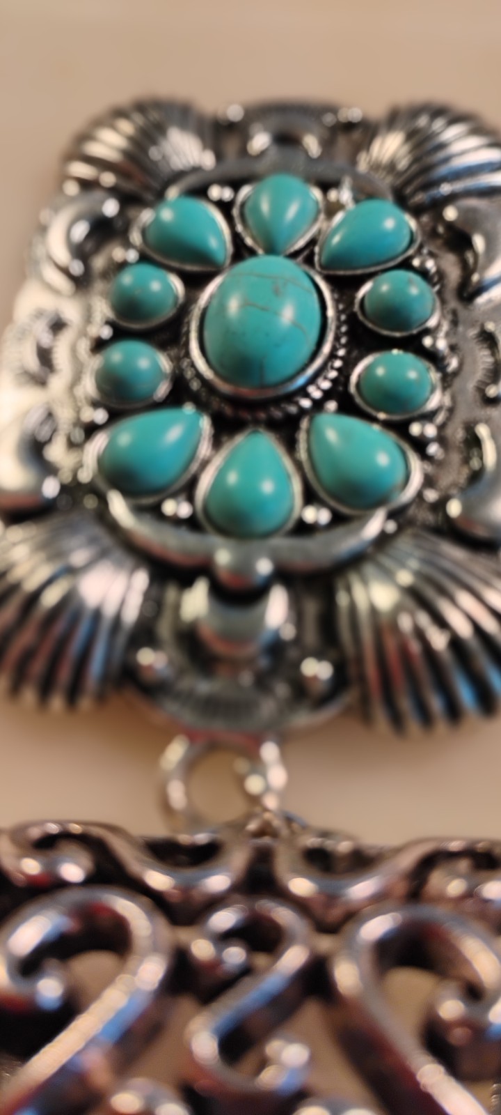 silver tone faux turquoise 2 piece pendant unsigned 64 grams vintage-cd2