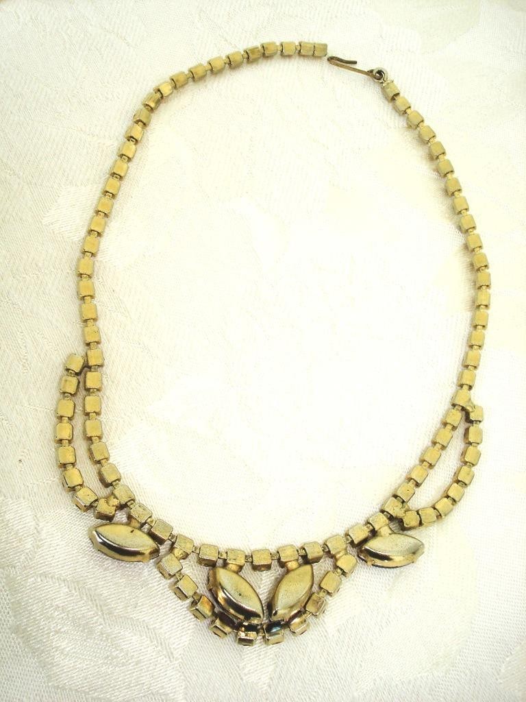 Vintage Choker Necklace Amber AB and Iridescent Rhinestones 15 1/4 in. KJ