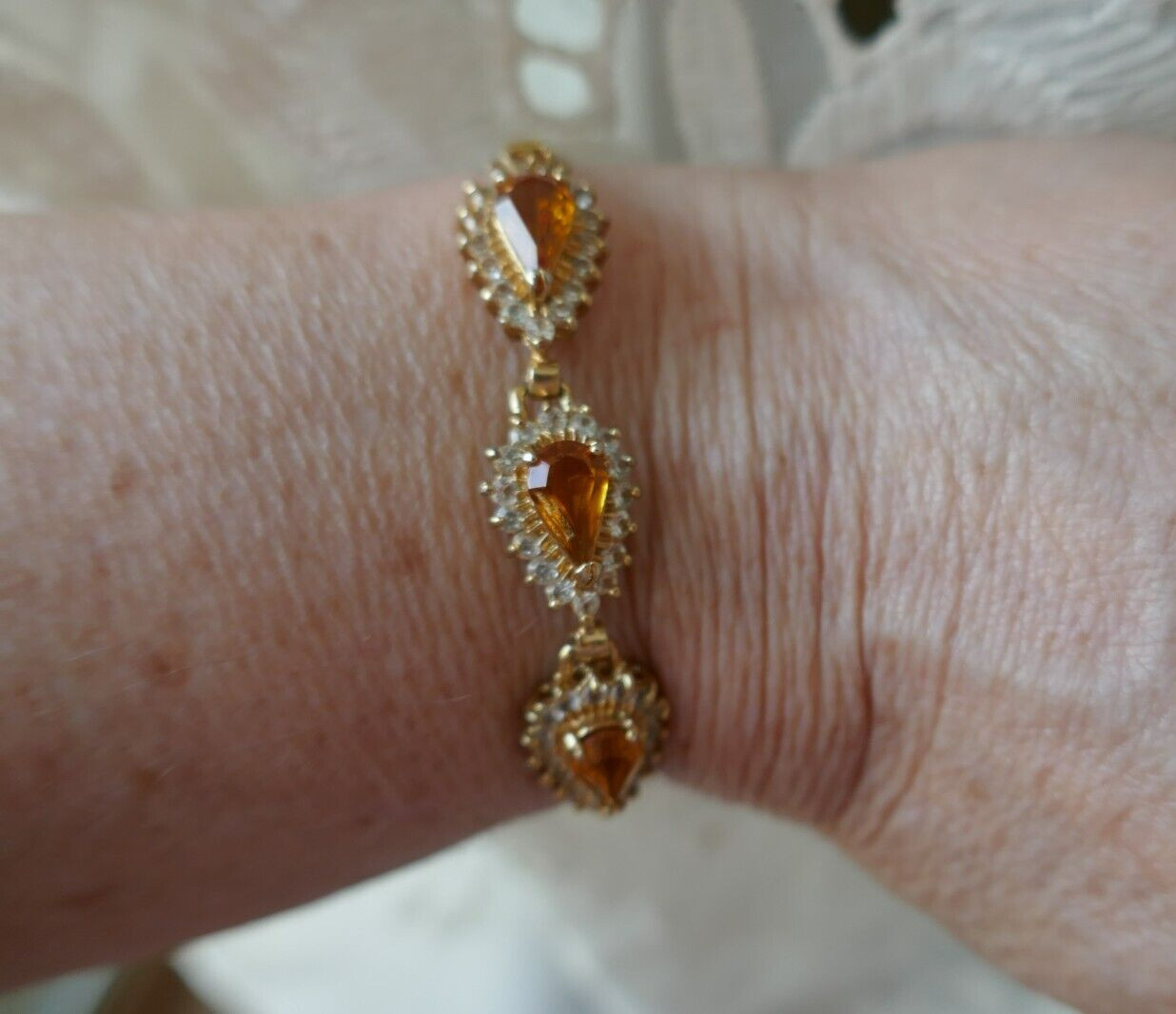 VTG Lot GP Set Citrine & Clear CZ Bracelet Pendant Necklace Enhancer Brooch Ring