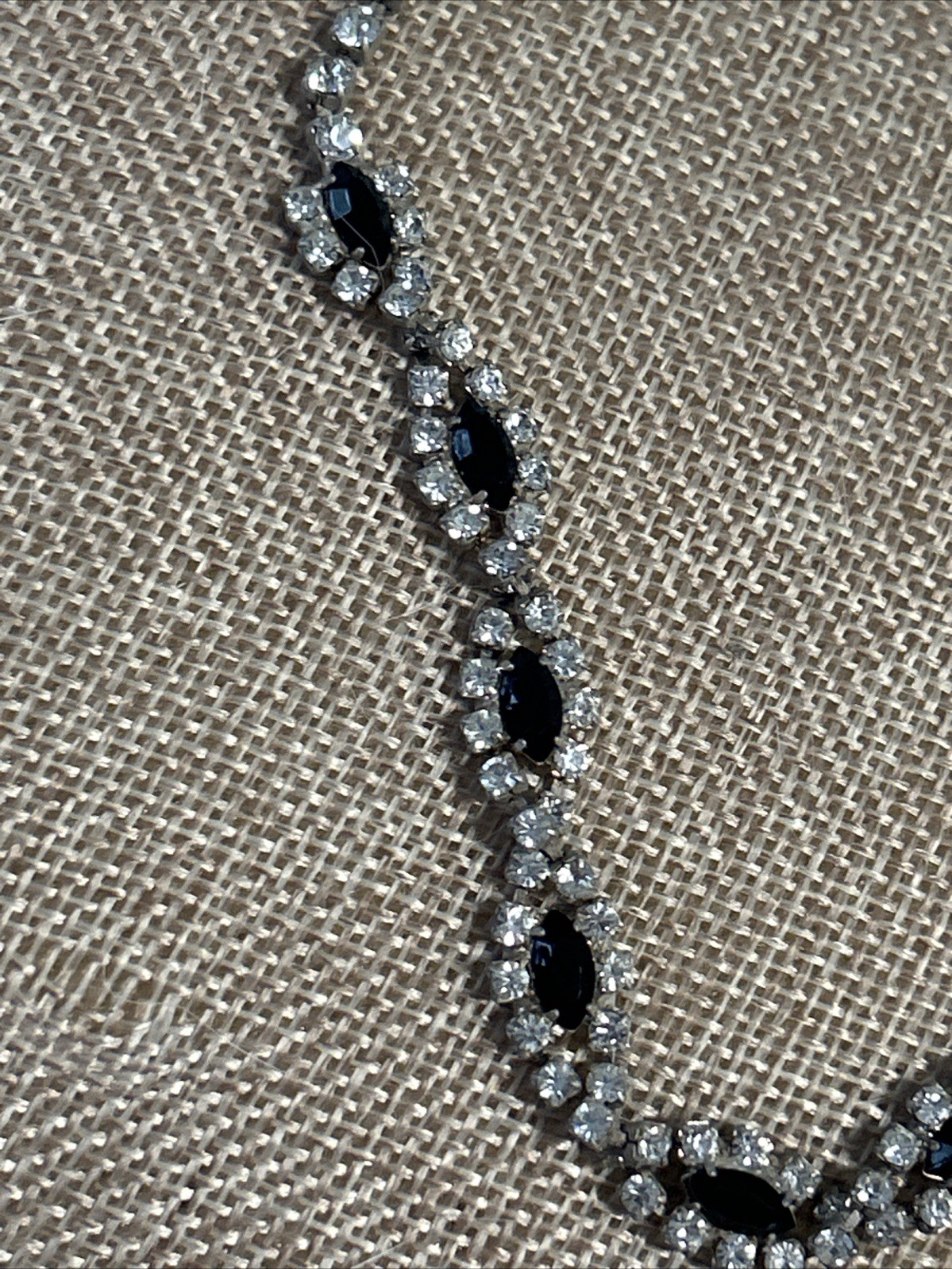 Vintage Silver-Tone Choker with Black Marquise & Clear Round Rhinestones