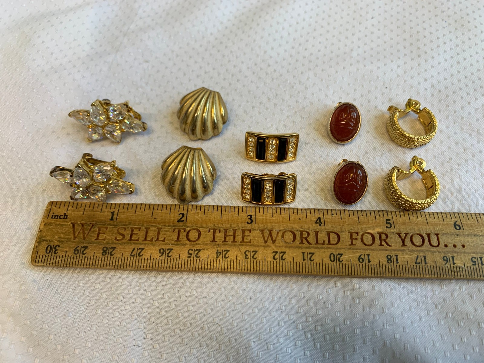 Vtg Clip-On Earring Lot Costume Jewelry Enamel Faux Gemstones / Pearl / Onyx