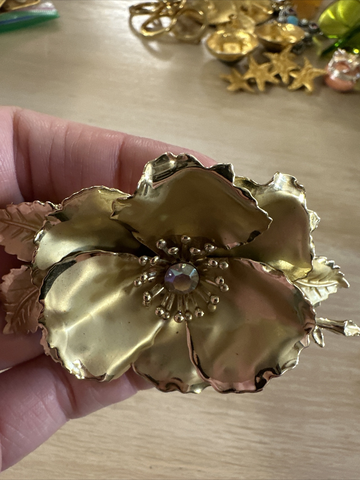 Vintage Coro Gold Tone Poppy Flower Brooch Pin