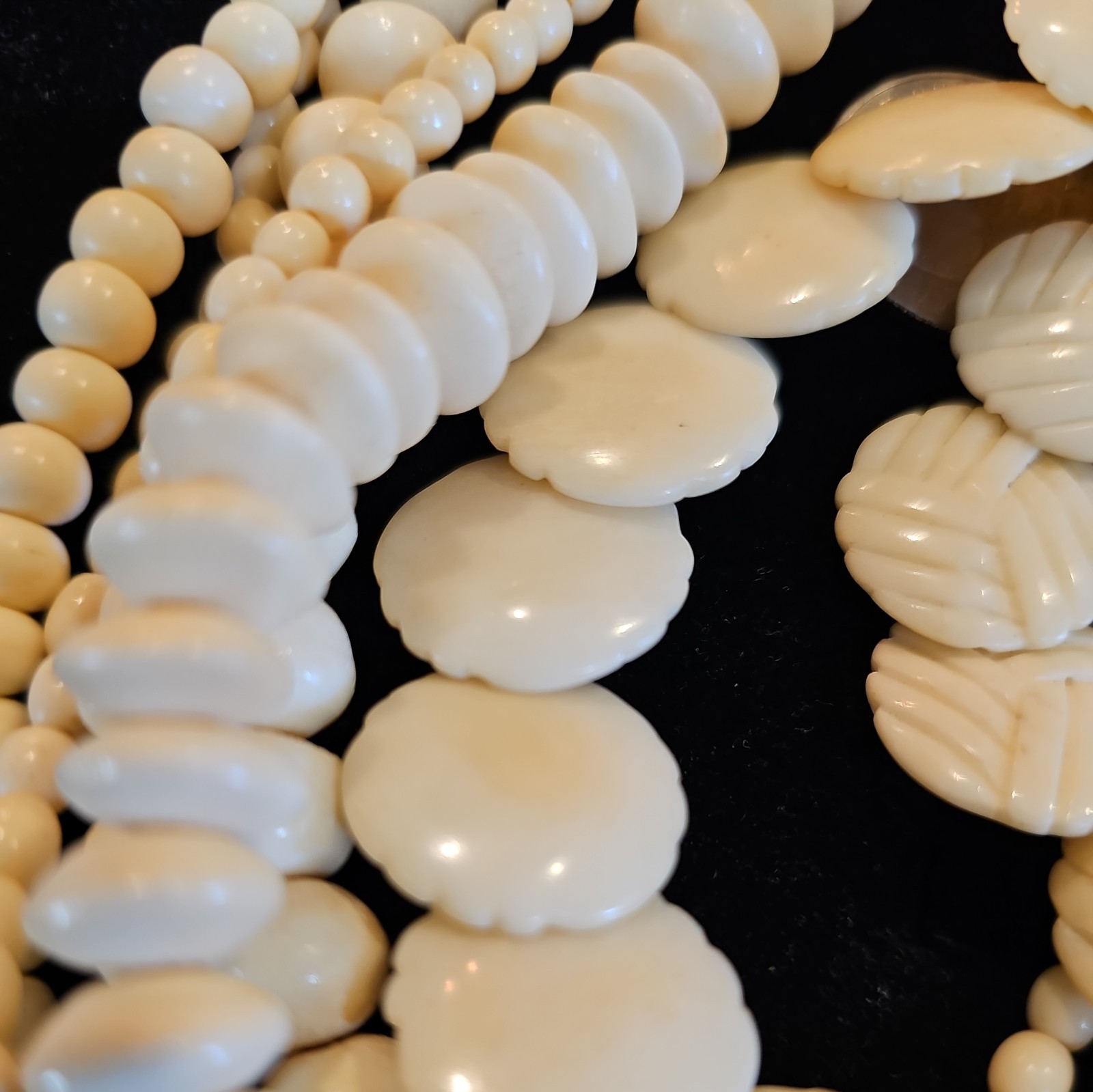 Vintage 6 Strands Carved Necklace Different Shaped