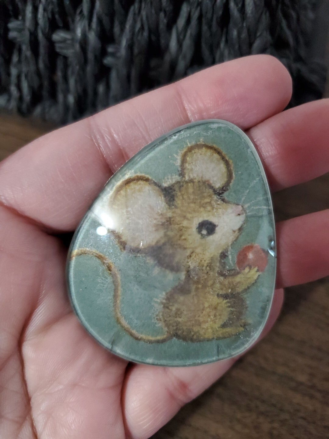 Repurposed Art Eyeglass Lens Brooch Handcrafted Mice With Ball Fun Fashion