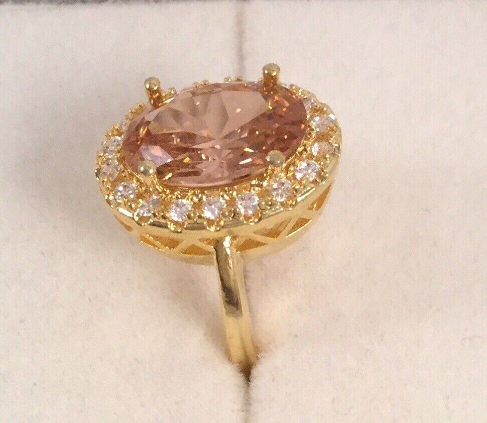 Vintage Jewellery Gold Ring Champagne White Sapphires Antique Deco Jewelry sz N