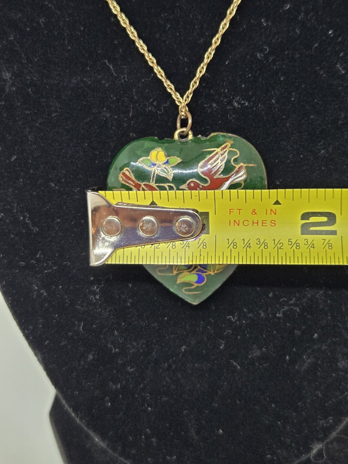Cloisonne Puff Heart Shaped Floral and Bird Pendant Charm