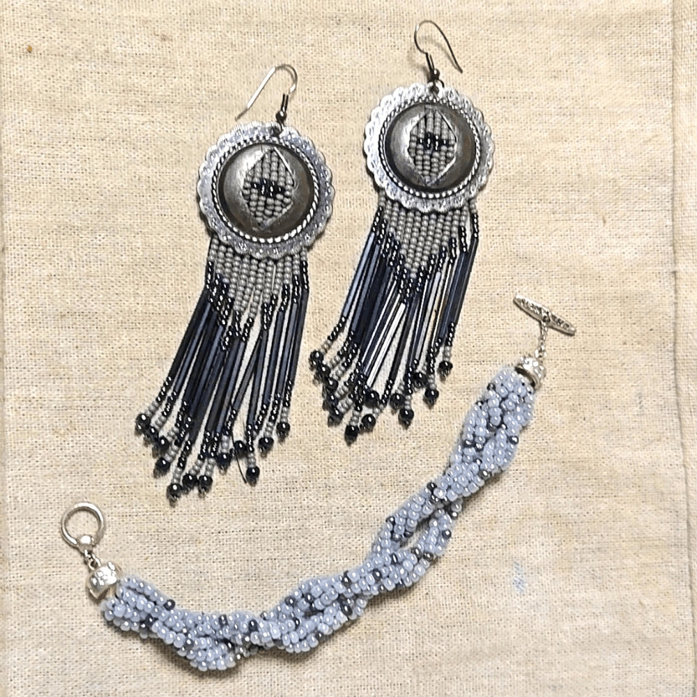 Vintage Silver Concho Beaded Earrings Sigrid Olsen Pearl Bracelet Set