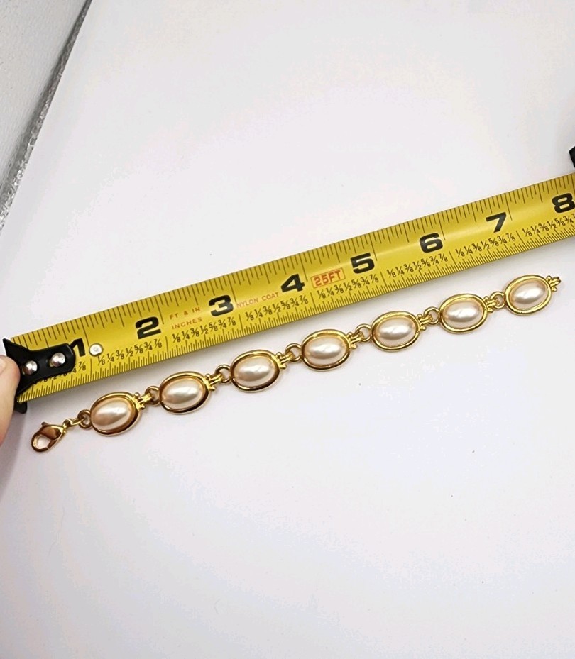 Vintage Faux Pearl Women’s Bracelet Gold Tone 7.25″ Inches Jewelry Gift Elegant