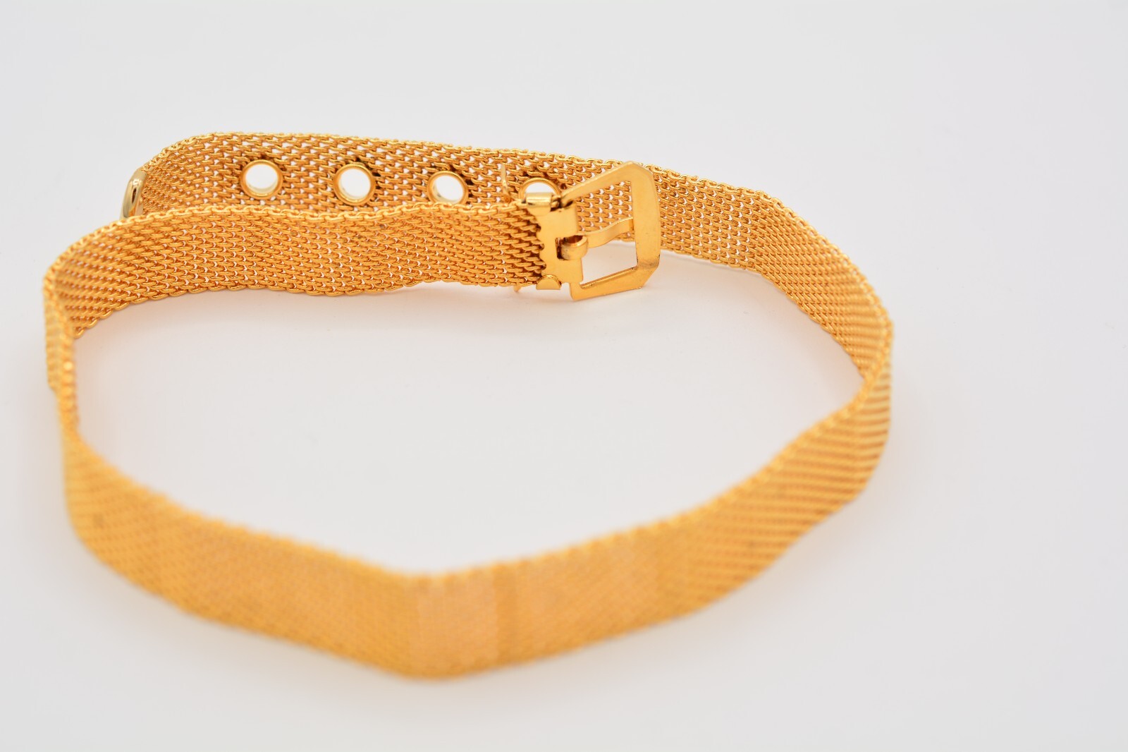 Vintage Choker Necklace Mesh Chain Belt Buckle Collar Gold Chunky 1/2″ 90s AS IS
