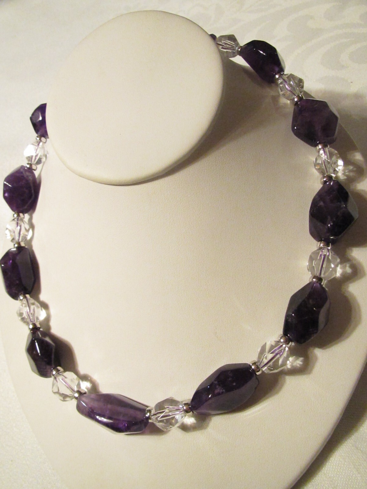 NEW HSN LARGE CHUNKY GENUINE AMETHYSTS & CRYSTALS BEAD NECKLACE – STERLING CLASP
