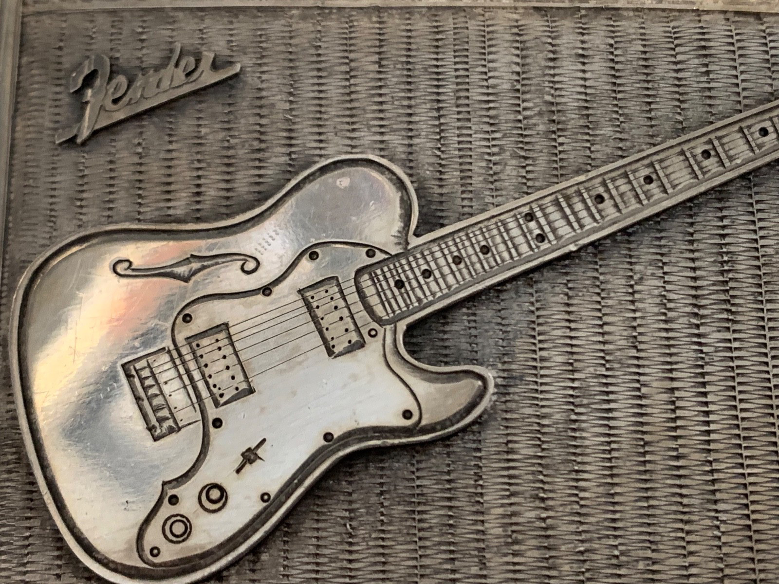 Vintage Signed Kit Carson Sterling Silver Fender Guitar Belt Buckle