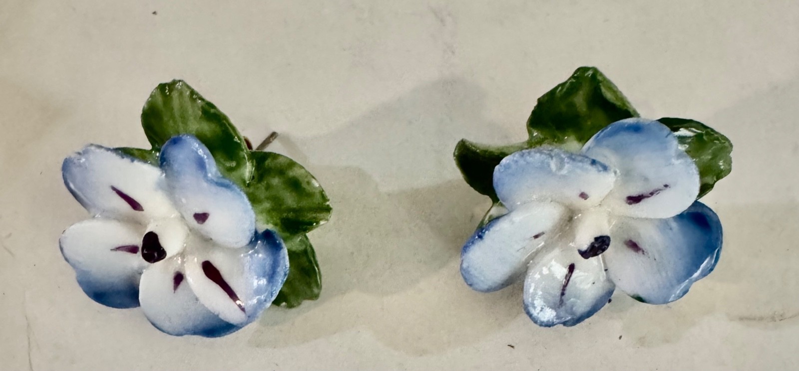 Vintage Dorothy Ann Porcelain Earrings Pansy HandPainted England Box Bone China
