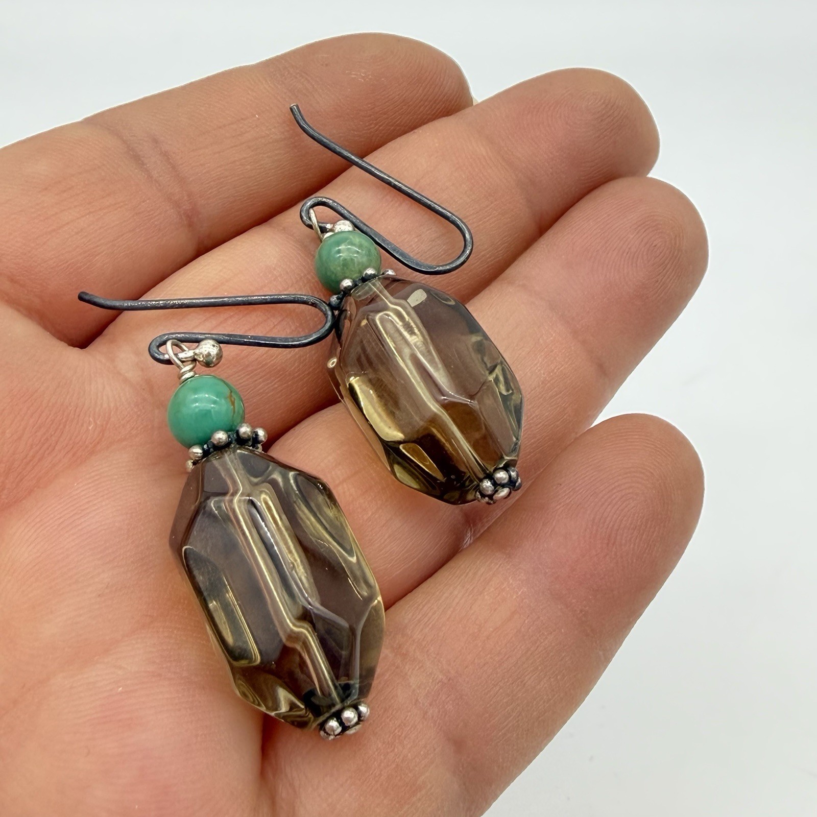 Vintage SX Sterling Silver 925 Smoky Quartz Earrings Large Dangle Statement HSN