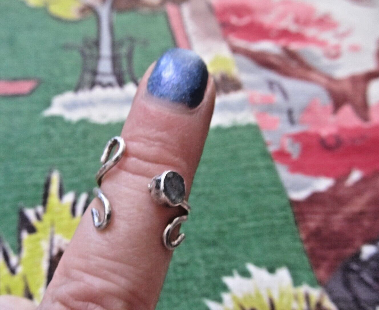Vintage Sterling & blue Beryl vine pinky ring size 4