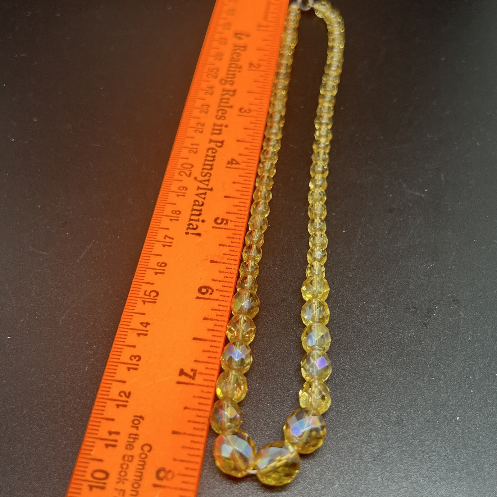 Vintage faceted Yellow Crystal Glass beaded 16” Necklace 4593