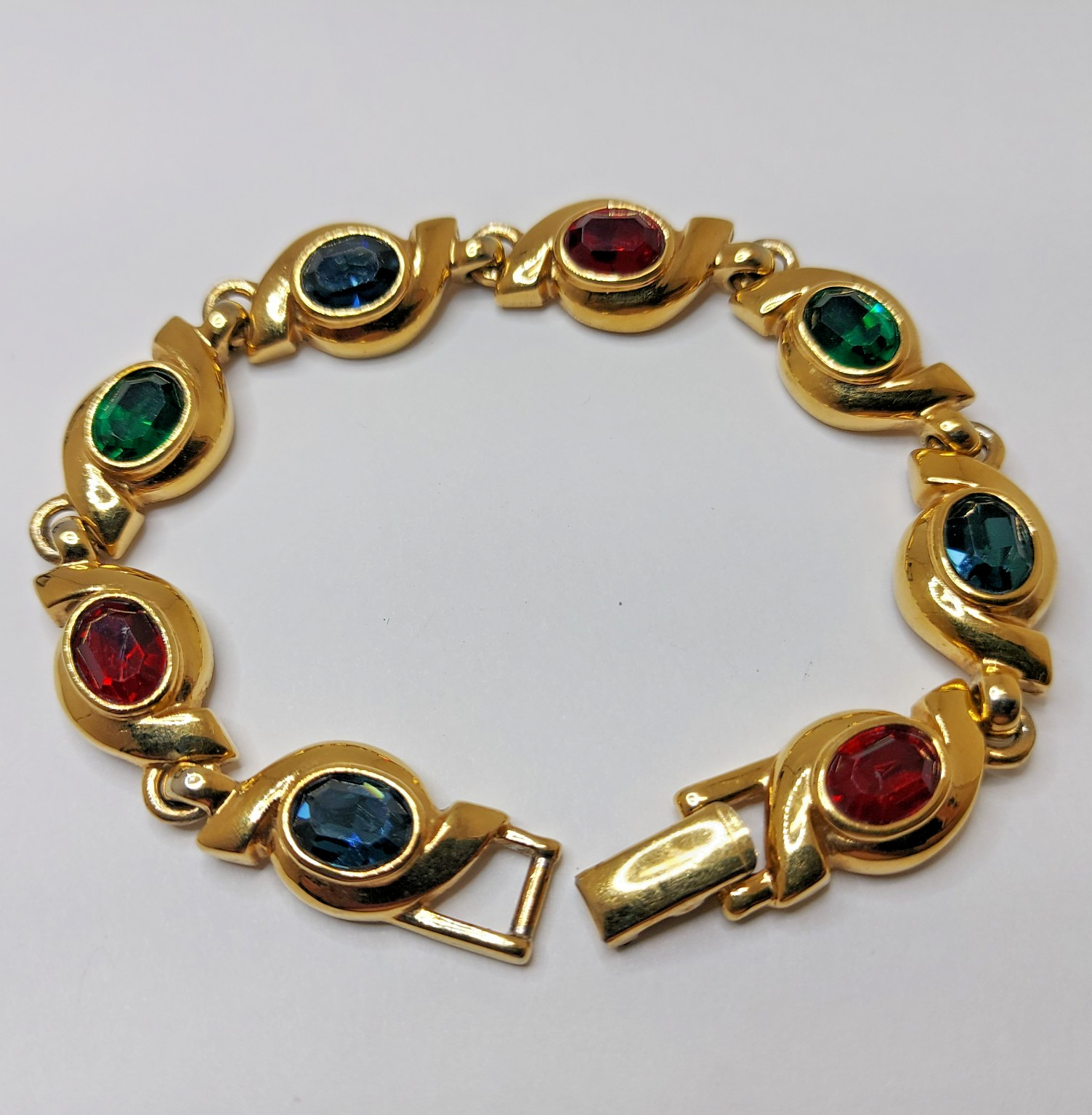 Vintage Bracelet Multi Color Faceted Crystals Gold Tone Unmarked
