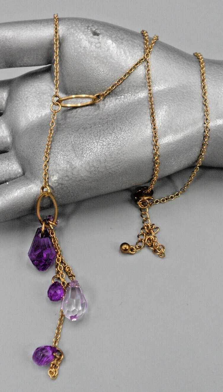 Vintage Y Drop Tassel Pendant Necklace Station Chain Purple Briolettes 20-23″