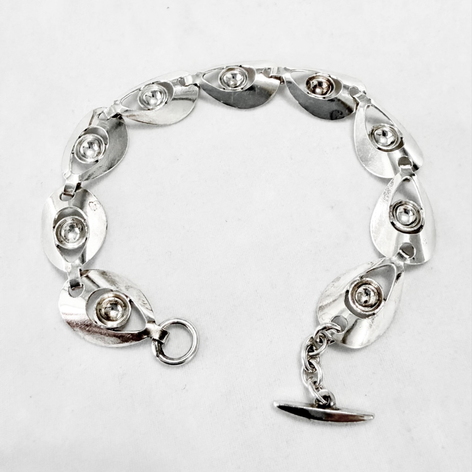 Vintage Sterling H.S Herman Seirsbol Modernist Leaf & Ball 7.25” Link Bracelet